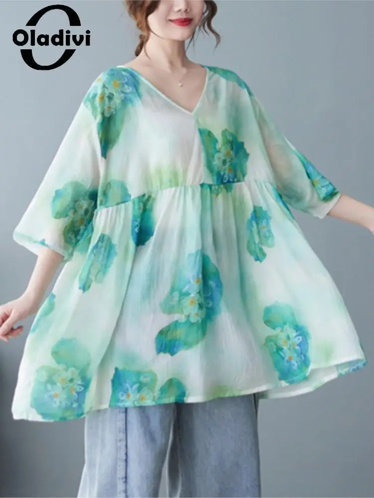 Oladivi Fashion Print Short Sleeves Summer Chiffon Blouses Woman Large Size Oversized Casual Loose Shirt Blusas Big Top 1521 5XL
Oladivi Fashion Print Short Sleeves Summer Chiffon Blouses Woman Large Size Oversized Casual Loose Shirt Blusas Big Top 1521 5XL