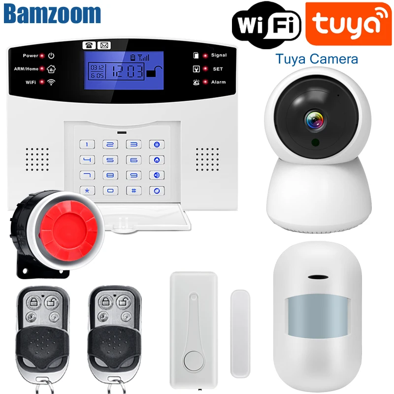 

IOS Android APP Wireless wired 433mhz Home Security Tuya WIFI GSM Alarm System Intercom Remote Control Autodial Siren Sensor Kit