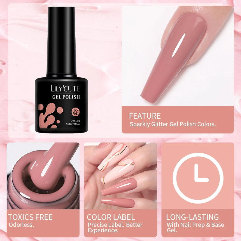 Гель-лак для ногтей LILYCUTE 7 мл розовый нюдовый все маникюра Полупостоянный
