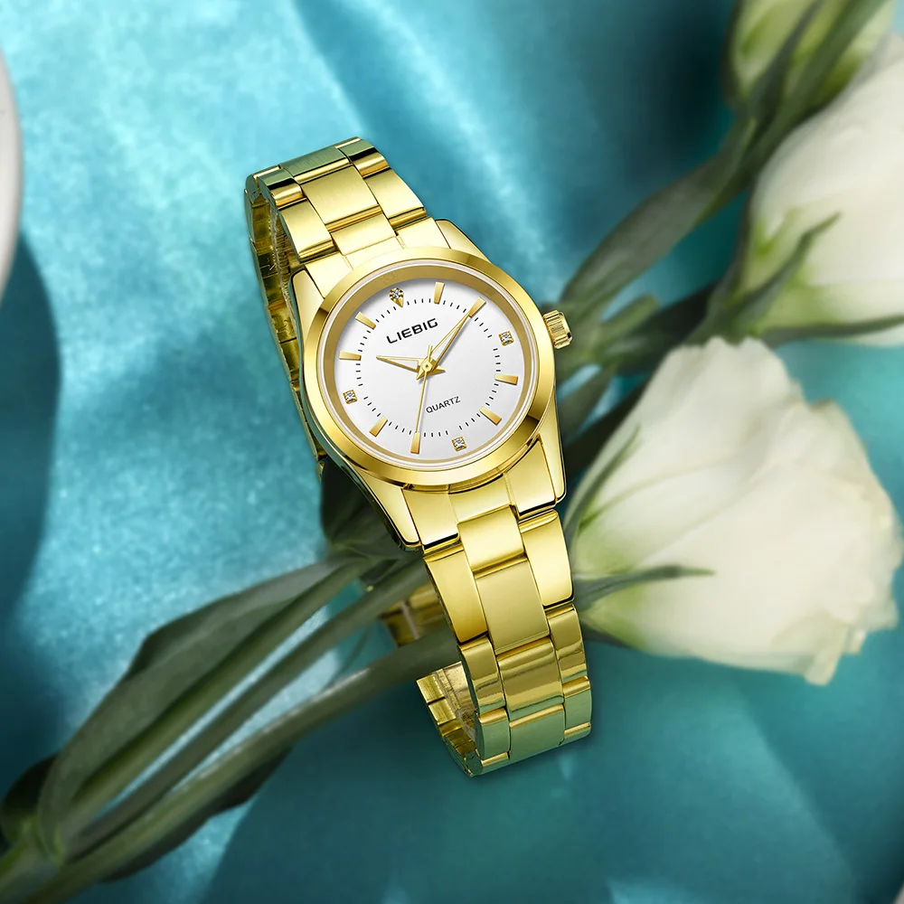 Часы наручные женские из нержавеющей стали роскошные золотистые L4005 - купить по