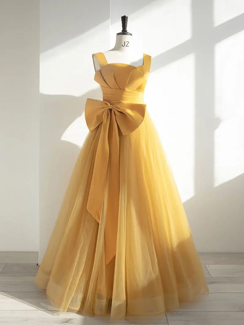 Chic Yellow Evening Dress Sleeveless Big Bow-Knot Floor Length Tulle Party Gown 2022 New Women Banquet vestidos de noche
Chic Yellow Evening Dress Sleeveless Big Bow-Knot Floor Length Tulle Party Gown 2022 New Women Banquet vestidos de noche