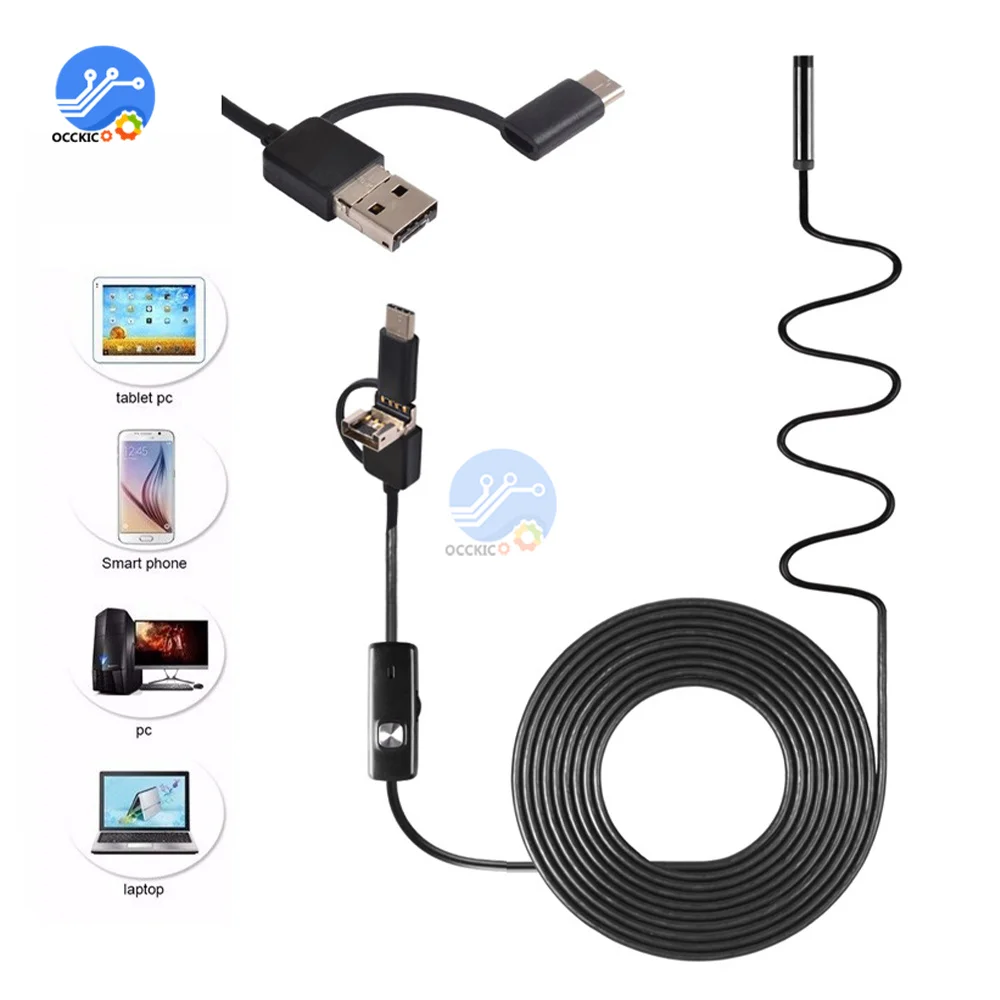 Эндоскоп 3 в 1 с USB/Micro USB/Type-C для Android бороскоп камерой осмотра водонепроницаемый