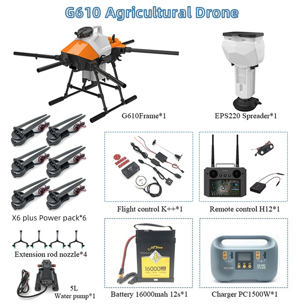 NEW EFT G610 6 Axis 10L Agricultural Spray Drone 1460mm Wheelbase Brushless Water Pump With Hobbywing X6 Power System Kit
NEW EFT G610 6 Axis 10L Agricultural Spray Drone 1460mm Wheelbase Brushless Water Pump With Hobbywing X6 Power System Kit