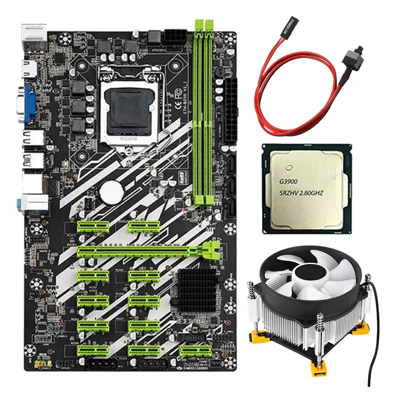B250 BTC Mining Motherboard Set with G3900/G3930 CPU+CPU Fan+Switch Cable 12 PCI-E Slots LGA1151 DDR4 RAM SATA3.0 USB3.0
B250 BTC Mining Motherboard Set with G3900/G3930 CPU+CPU Fan+Switch Cable 12 PCI-E Slots LGA1151 DDR4 RAM SATA3.0 USB3.0