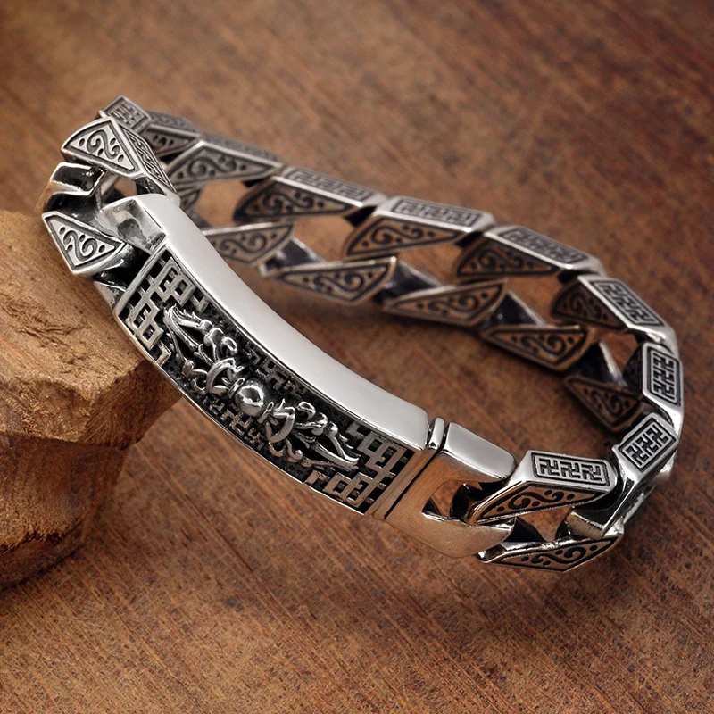 Real 925 Sterling Silver Vajra Bracelet for Men Retro Six Word's Wide 12mm Man Bracelets Heavy Thai Silver Fashion Jewelry Gifts
Real 925 Sterling Silver Vajra Bracelet for Men Retro Six Word's Wide 12mm Man Bracelets Heavy Thai Silver Fashion Jewelry Gifts