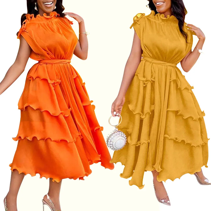 Polyester African Dresses for Women Summer African Women Sleeveless Yellow Orange Knee-length Dress African Clothes
Polyester African Dresses for Women Summer African Women Sleeveless Yellow Orange Knee-length Dress African Clothes