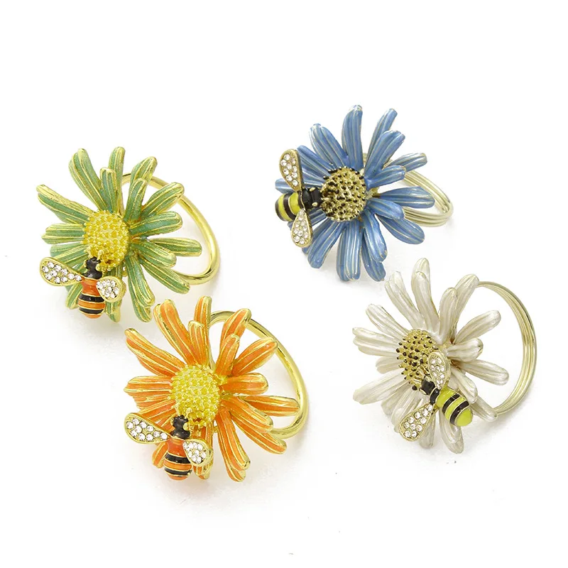 8PCS metal bee flower napkin ring table top decoration in four colors napkin holder for western food reception occasions
8PCS metal bee flower napkin ring table top decoration in four colors napkin holder for western food reception occasions