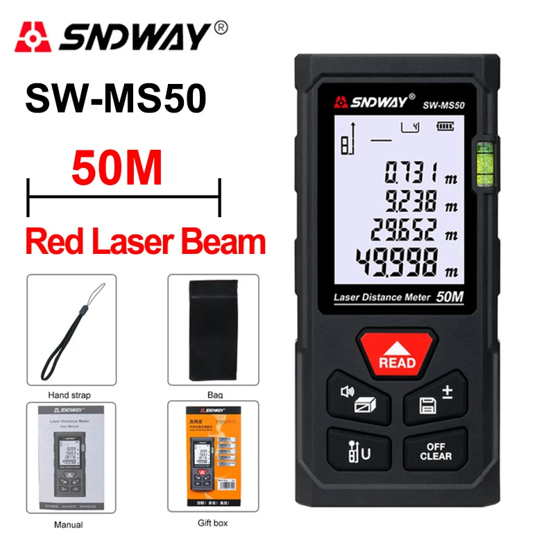 

SNDWAY High Accurate Laser Tape Measure 40M 100M Laser Rangefinder Digital Roulette With Distance/Area/Volume/Self-calibration