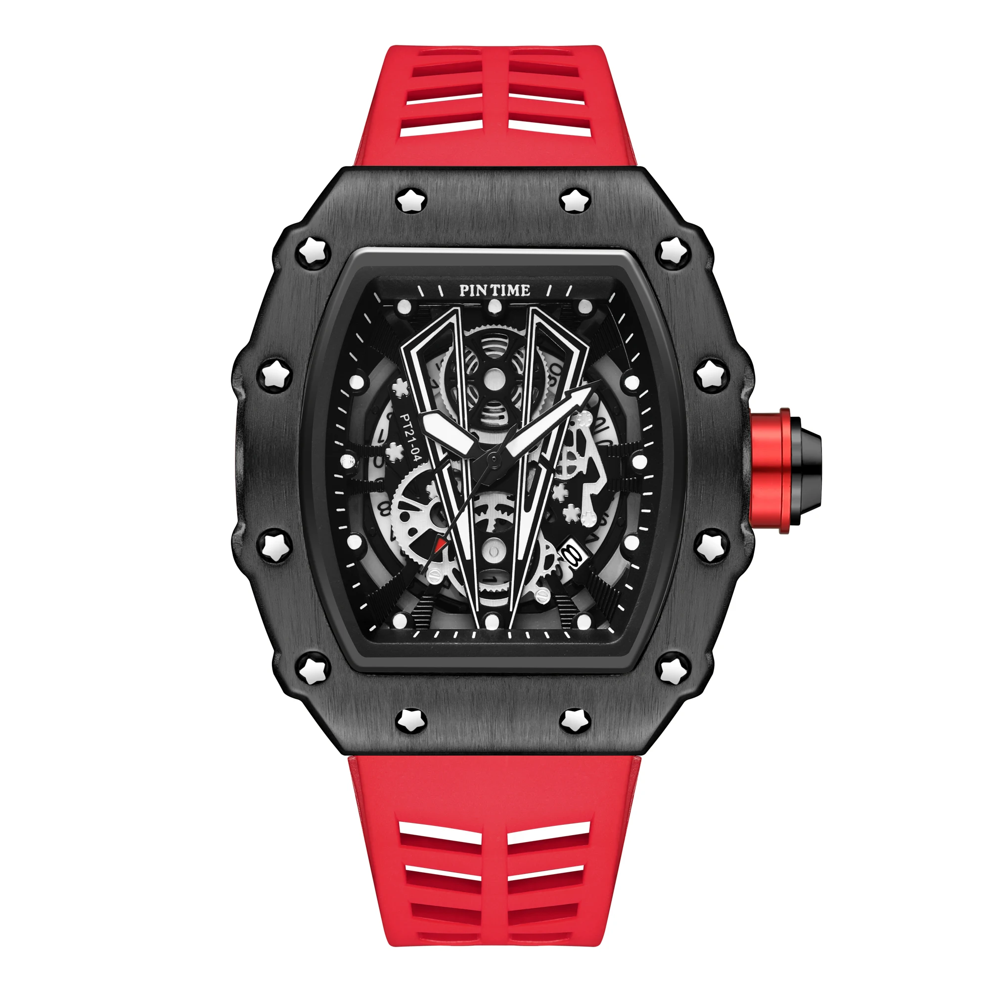 PINTIME Hot Sale Men Luxury Watch Designer Silicone Red Strap Blue Case Quartz Sport Wrist Watches For Men Auto Date Orologio
PINTIME Hot Sale Men Luxury Watch Designer Silicone Red Strap Blue Case Quartz Sport Wrist Watches For Men Auto Date Orologio