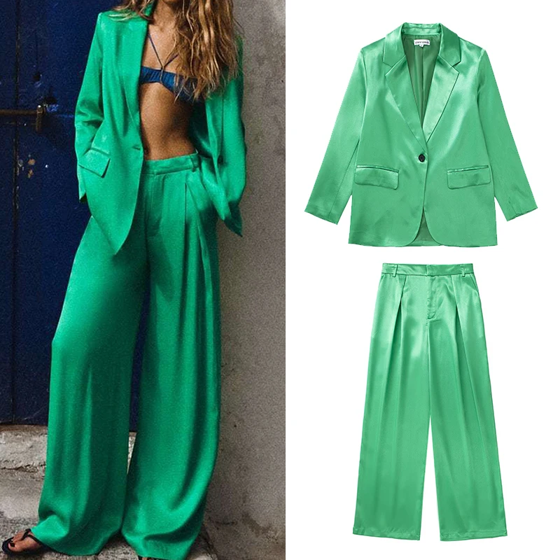 2022 Spring Women Silk Satin Texture Long Sleeve Single Button Blazer Loose High Waist Wide Leg Pants Two Piece Suit LY9816
2022 Spring Women Silk Satin Texture Long Sleeve Single Button Blazer Loose High Waist Wide Leg Pants Two Piece Suit LY9816