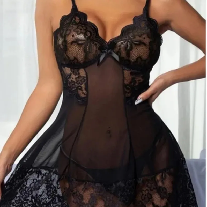 Sexy Lace Woman Pajama Perspective Suspenders Lady Sexy Temptation Pajamas Solid Color Mature Temptation Female Pajamas
Sexy Lace Woman Pajama Perspective Suspenders Lady Sexy Temptation Pajamas Solid Color Mature Temptation Female Pajamas