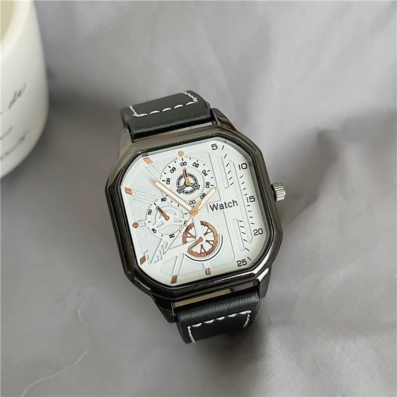 

Fashion Square Quartz Innovative Digital Dial Casual Wrist Watches Leather Strap Fashionable Clock Waterproof Wristwatch for Men