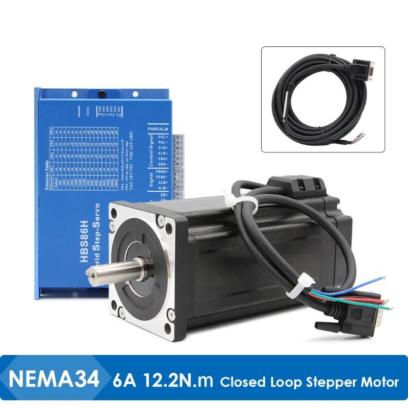 

Nema34 12.2Nm closed loop stepper motor kit 86HS120N+ HBS86H stepper motor with encoder 2 phase 6A 30-100v servo motor kit