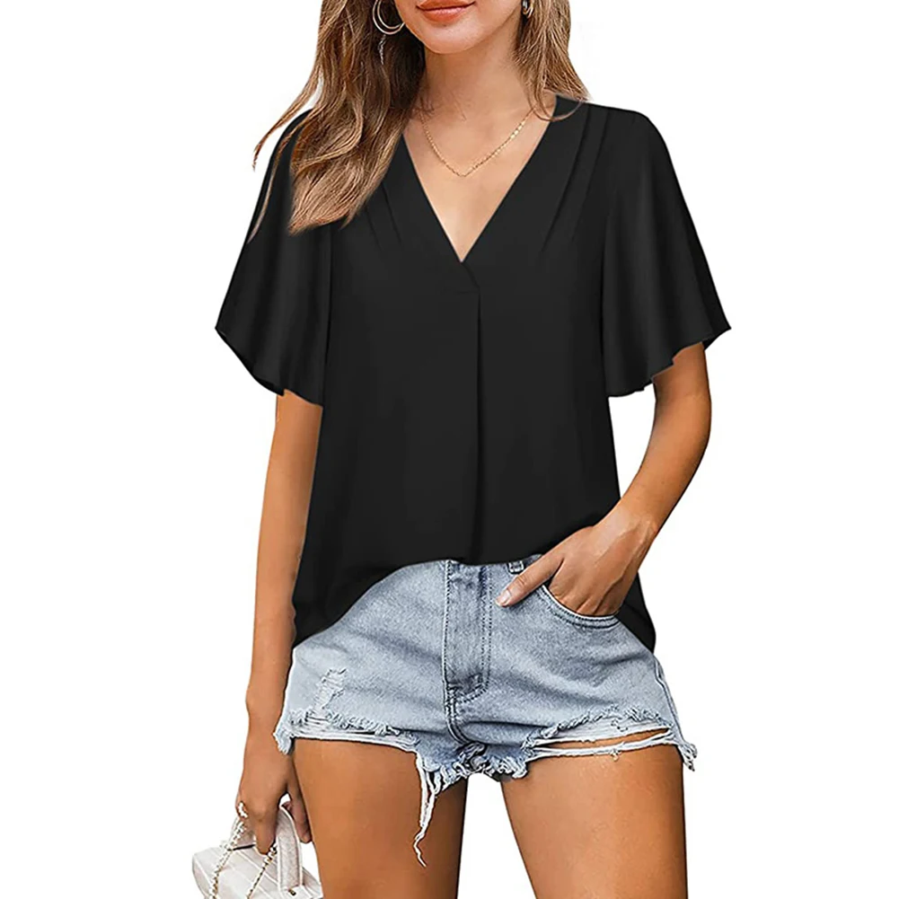 Women's Summer Temperament V-neck Chiffon Shirt Loose Ruffle Short-sleeved Soft Casual Tops
Women's Summer Temperament V-neck Chiffon Shirt Loose Ruffle Short-sleeved Soft Casual Tops