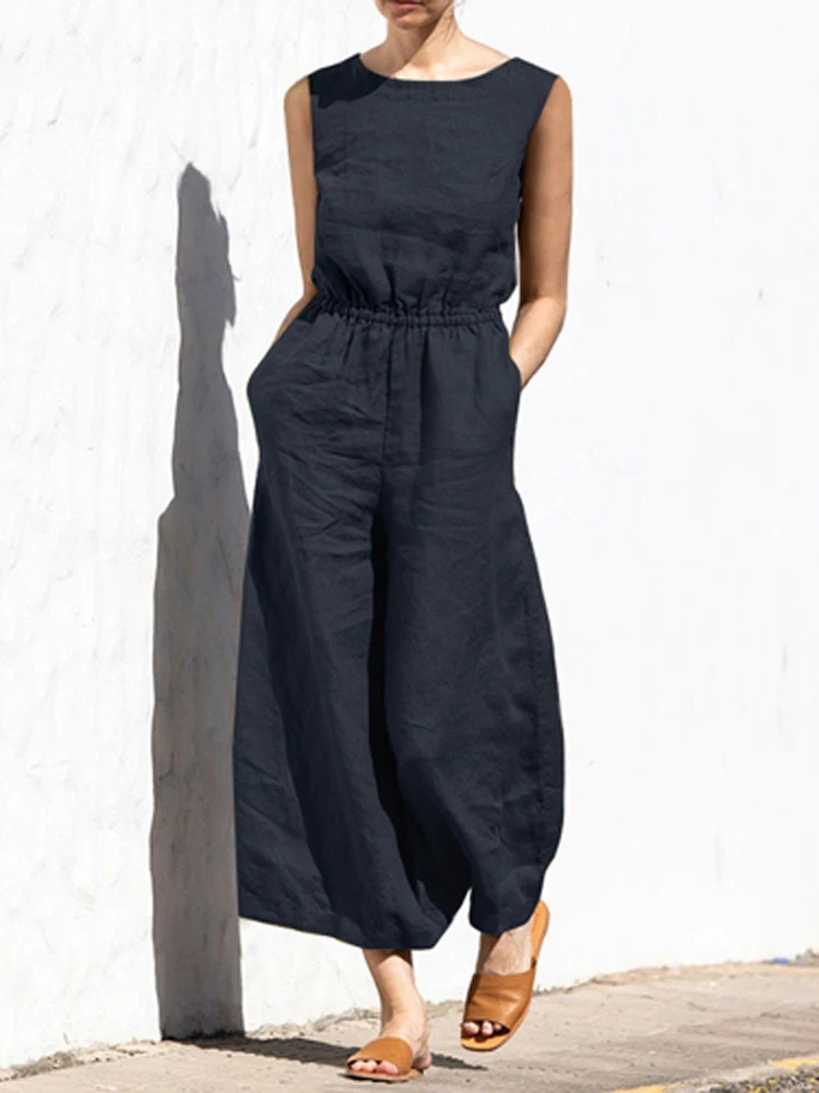 2022 Summer Sleeveless O Neck Cotton Linen Romper Fashion Lady Elastic Waist Office Overall Summer Loose Solid Women Jumpsuits
2022 Summer Sleeveless O Neck Cotton Linen Romper Fashion Lady Elastic Waist Office Overall Summer Loose Solid Women Jumpsuits