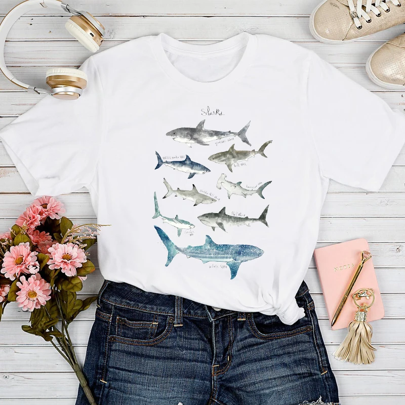 T-shirts Women Cartoon Shark Printing Cute Fashion Spring Summer Tshirt Top Lady Stylish Sexy Print Clothes Tee T-Shirt
T-shirts Women Cartoon Shark Printing Cute Fashion Spring Summer Tshirt Top Lady Stylish Sexy Print Clothes Tee T-Shirt