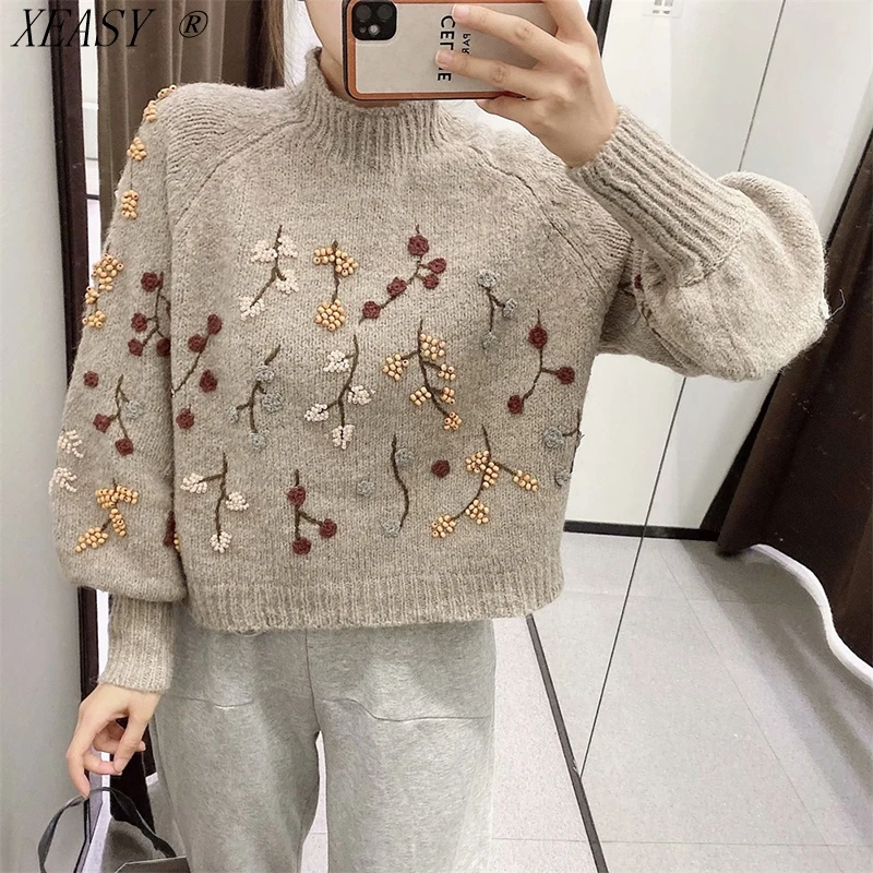 Women's Vintage Korean Long Sleeve Pullover Chic Flowers Beaded Fashion Harajuku Knitted Sweater Keeps Warm Autumn and Winter
Women's Vintage Korean Long Sleeve Pullover Chic Flowers Beaded Fashion Harajuku Knitted Sweater Keeps Warm Autumn and Winter