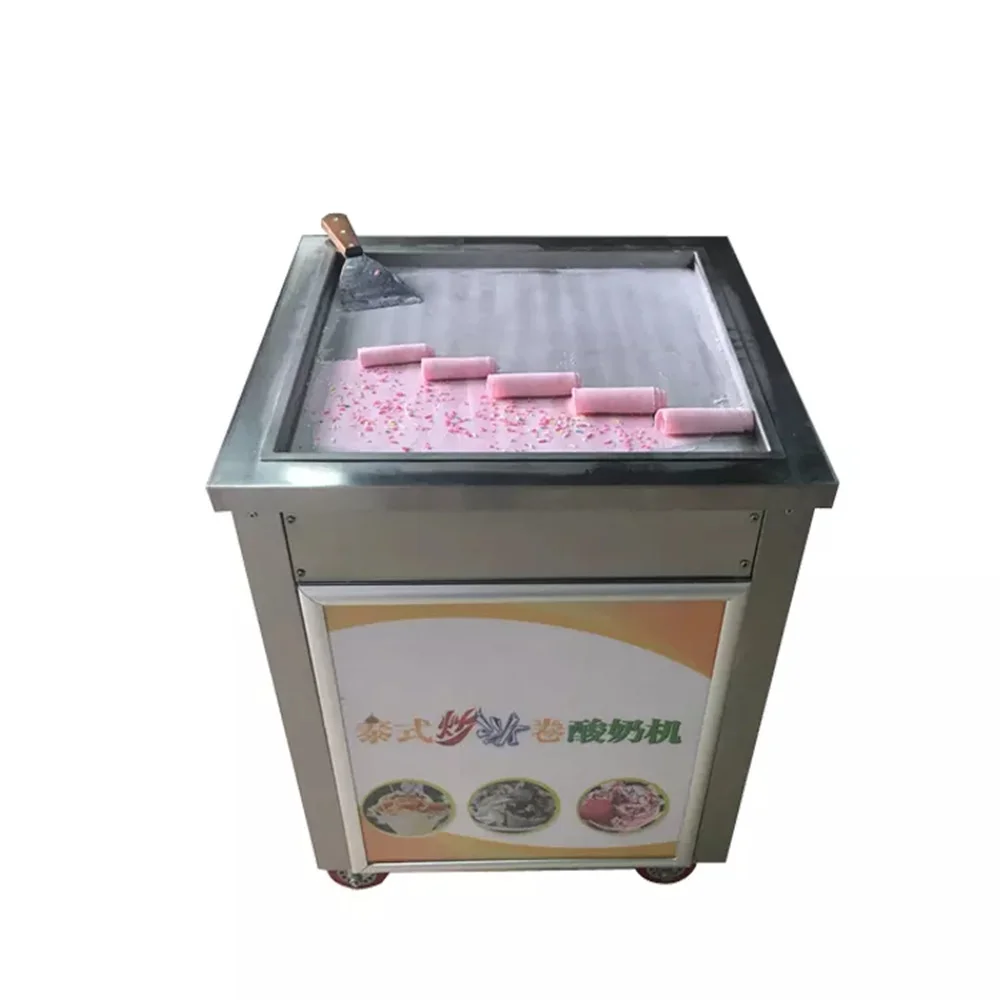 

Electric Fried Ice Cream Roll Making Machine Stainless Steel Square Pan Thailand Frying Fruit Yogurt Ice Cream Machine