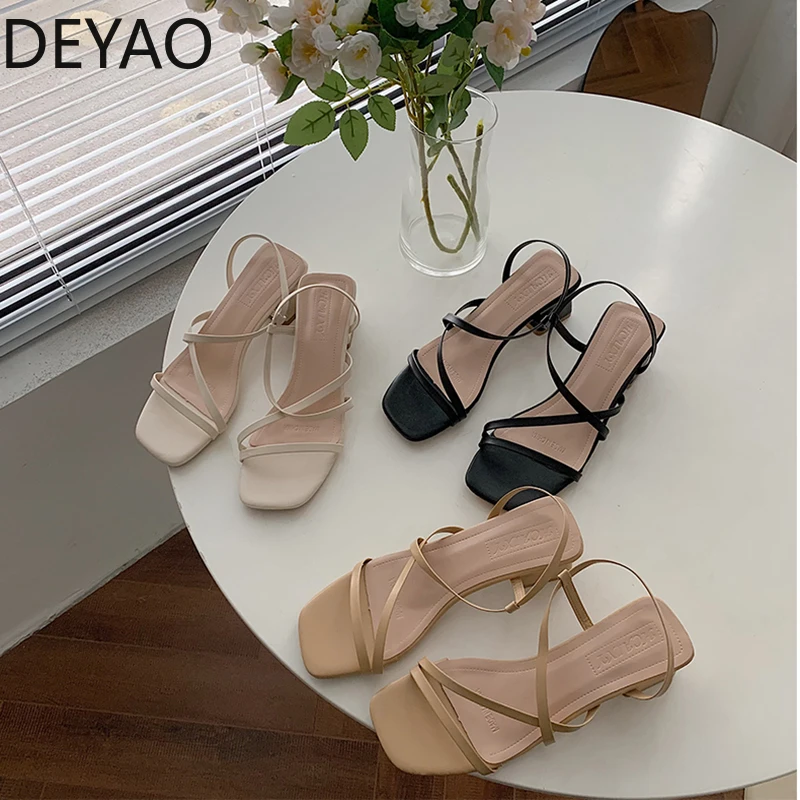 

Elegant Women's Sandals Fashion Narrow Band Thick Heeled Open Toe Summer Shoes For Woman Ankle Strap Sandalias