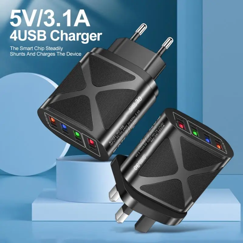 Travel Charger Eu/us/uk Plug 4usb Wall Charger Quick Charge Universal Charging Converter Head Power Adapter Portable
Travel Charger Eu/us/uk Plug 4usb Wall Charger Quick Charge Universal Charging Converter Head Power Adapter Portable