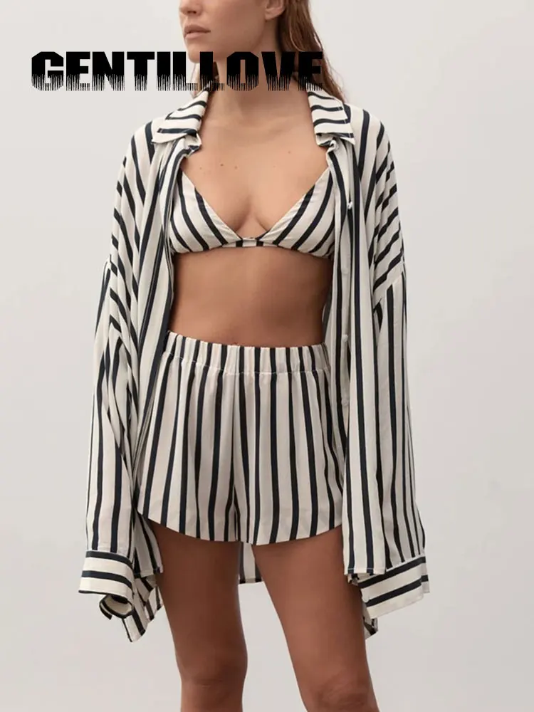 Elegant Summer Shorts Pieces Set Women Long Sleeve Striped Oversized Shirt Suits Casual Single Breasted Loose Shirt Outfits
Elegant Summer Shorts Pieces Set Women Long Sleeve Striped Oversized Shirt Suits Casual Single Breasted Loose Shirt Outfits