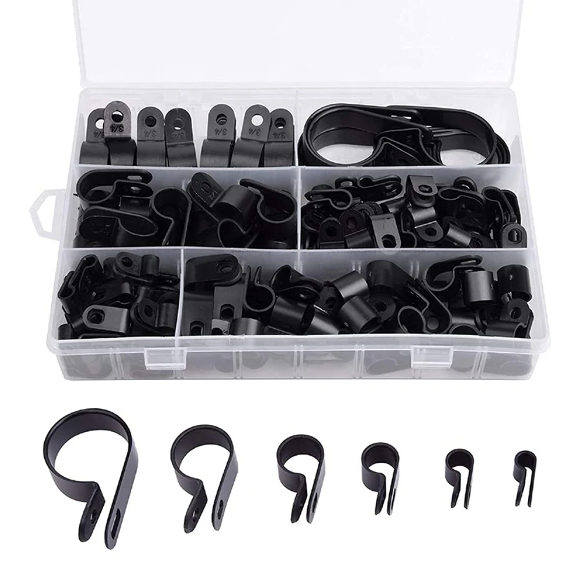 

200Pcs R-Type P-Type Cable Clamps Plastic Nylon Wire Clip Assortment Kit Hardware Tools Cable Clip Buckle Clips Ties