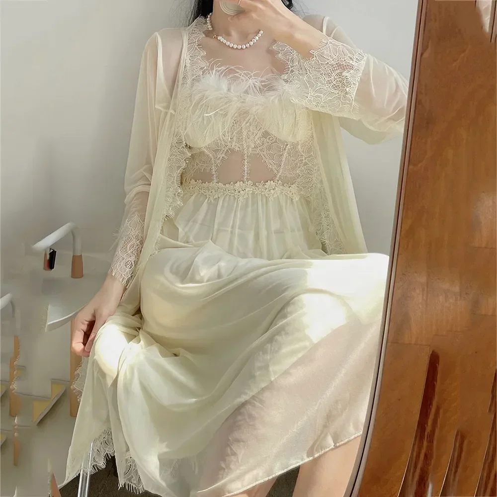 

Роскошная стильная ночная рубашка для дворца, роскошная Домашняя одежда, кружевная ночная рубашка, халат, Свадебный комплект, сетчатый халат, сексуальная ночнушка, длинная свободная летняя ночнушка в стиле ретро