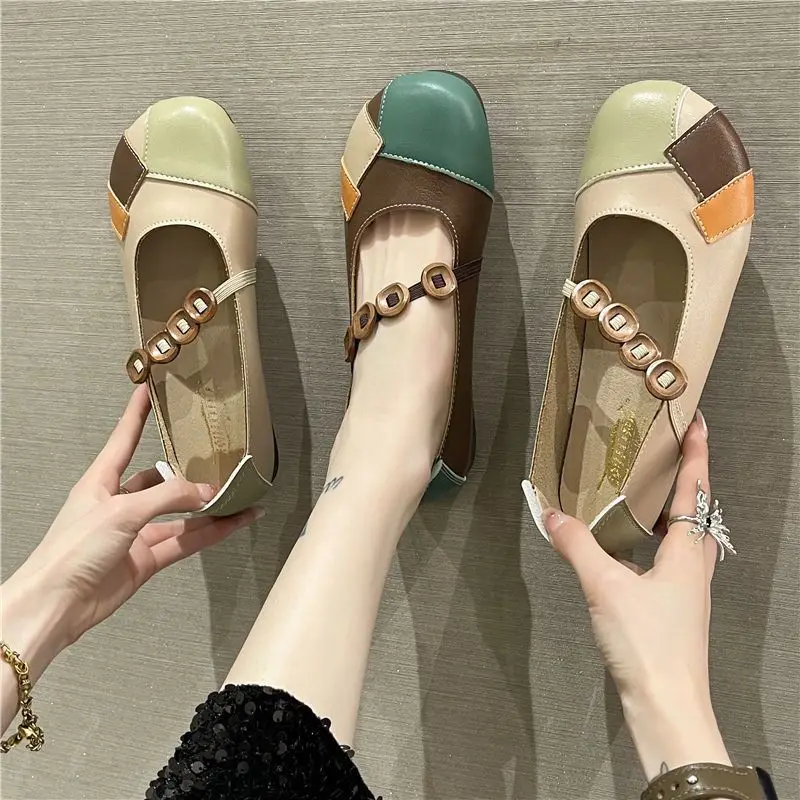 

Vintage Patch Mary Jane Shoes For Women Summer Leather Loafers Ladies Ballet Flats 2023 Woman Dressy Moccasin Shoes Tribal Flats
