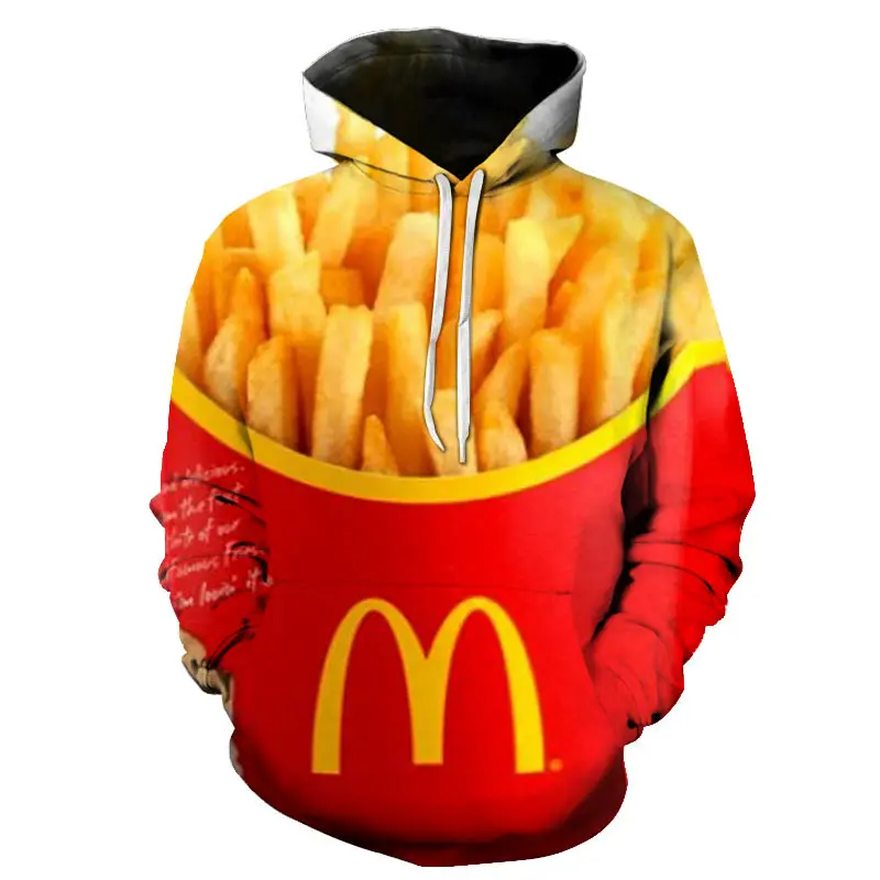 2023 Spring and Autumn 3D printing fun French fries burger sushi food men's casual sports hip hop street style hoodie teen pullo
2023 Spring and Autumn 3D printing fun French fries burger sushi food men's casual sports hip hop street style hoodie teen pullo