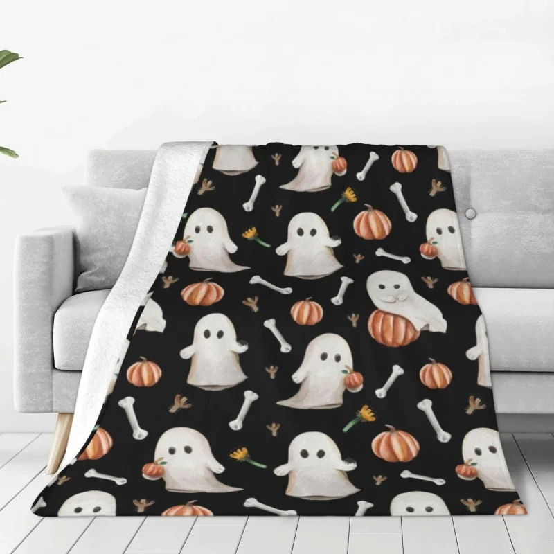 

HALLOWEEN GHOST PARTY Blanket Skeleton Pumpkin 3D Flannel Throw Blankets Airplane Travel Personalised Lightweight Bedspreads