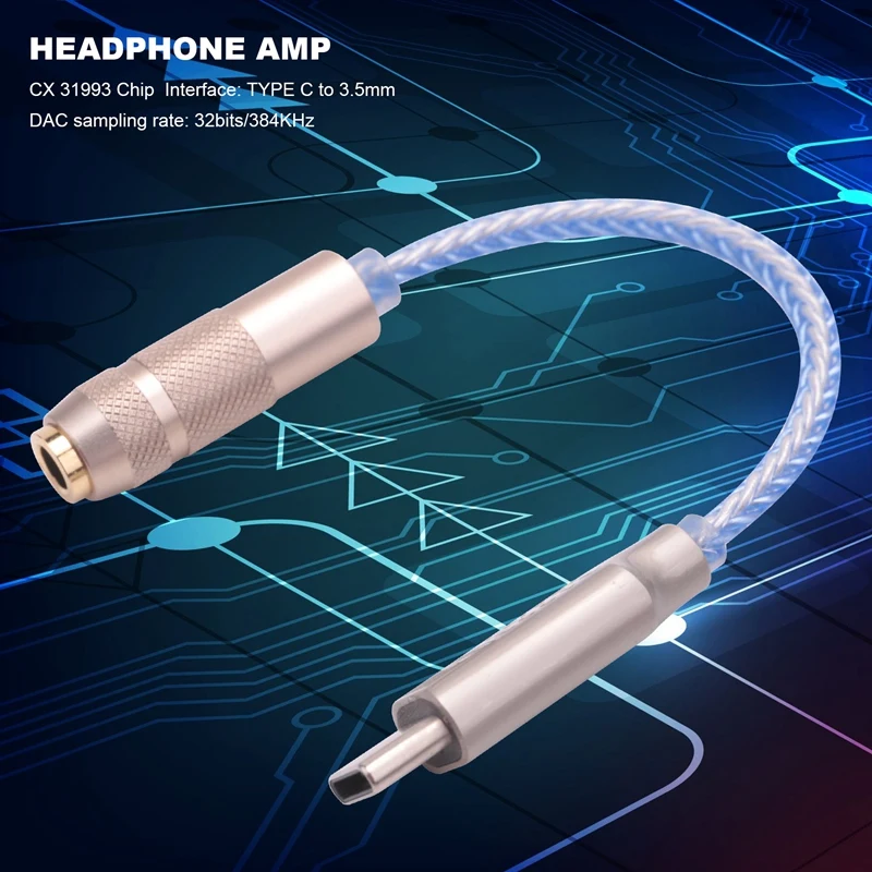 

Наушники CX31993 с разъемом USB Type-C DAC, усилитель синего цвета с выходом 3,5 мм, SNR128DB PCM 32B/384Khz для Android Windows 10, телефонных звонков