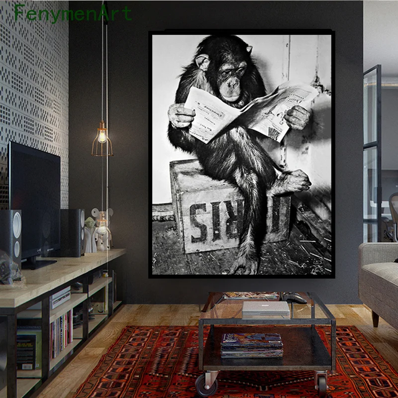 Funny Monkey Business Canvas Painting Reading Newspaper Poster and Print Black White Art Picture Washroom Restroom Decor
Funny Monkey Business Canvas Painting Reading Newspaper Poster and Print Black White Art Picture Washroom Restroom Decor