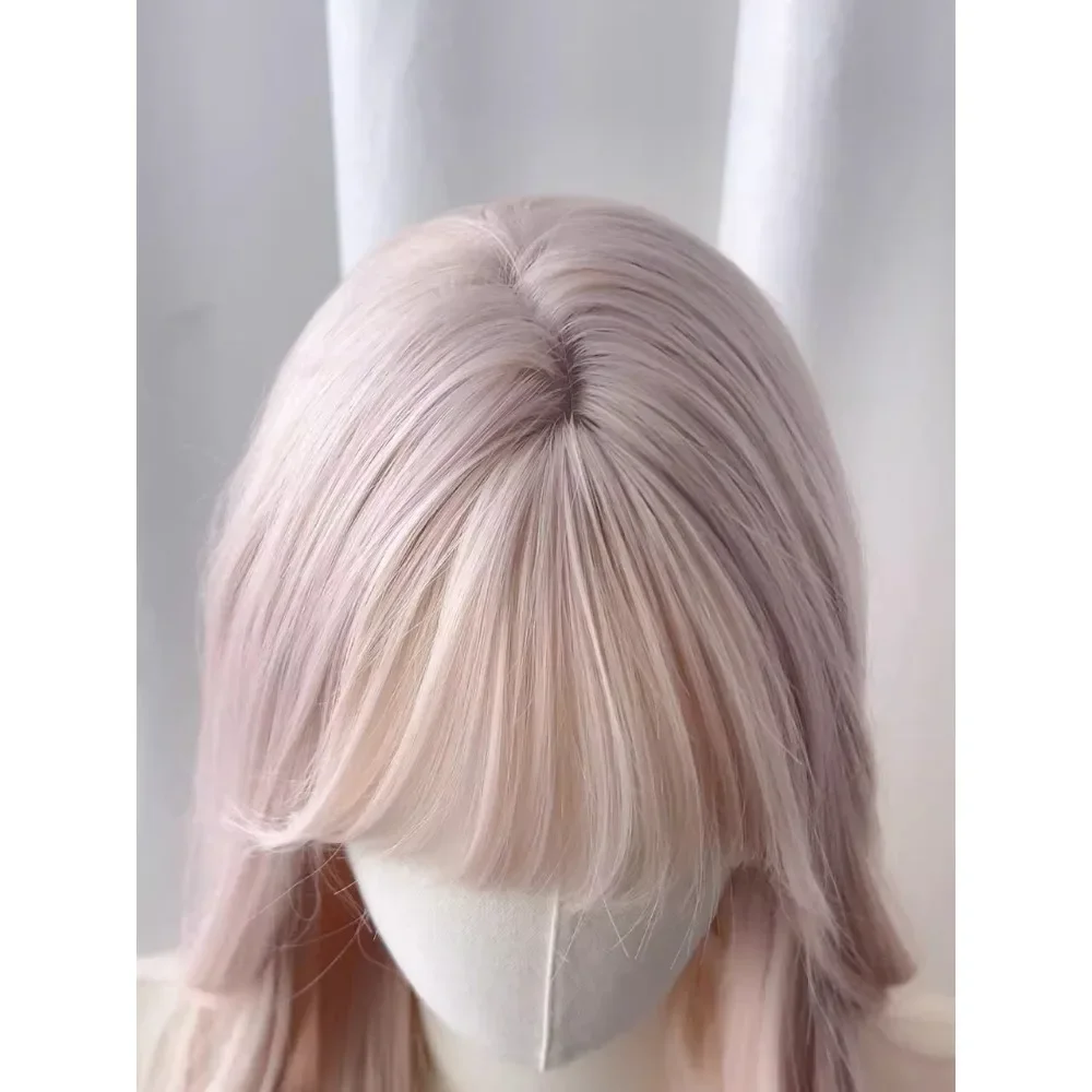 Ashely Baby Pink Wig with Bangs Long Wavy Hair Lolita for Women 24inch Natural Daily Use Cosplay Wave Headband Wigs 가발