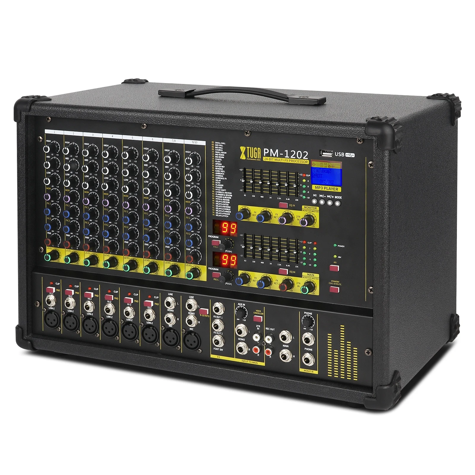 Xtuga PM1202 5 Star Karaoke Equalizer Sound Live 8 12 16 Channel Professional Amplifier Audio Power Mixer
Xtuga PM1202 5 Star Karaoke Equalizer Sound Live 8 12 16 Channel Professional Amplifier Audio Power Mixer