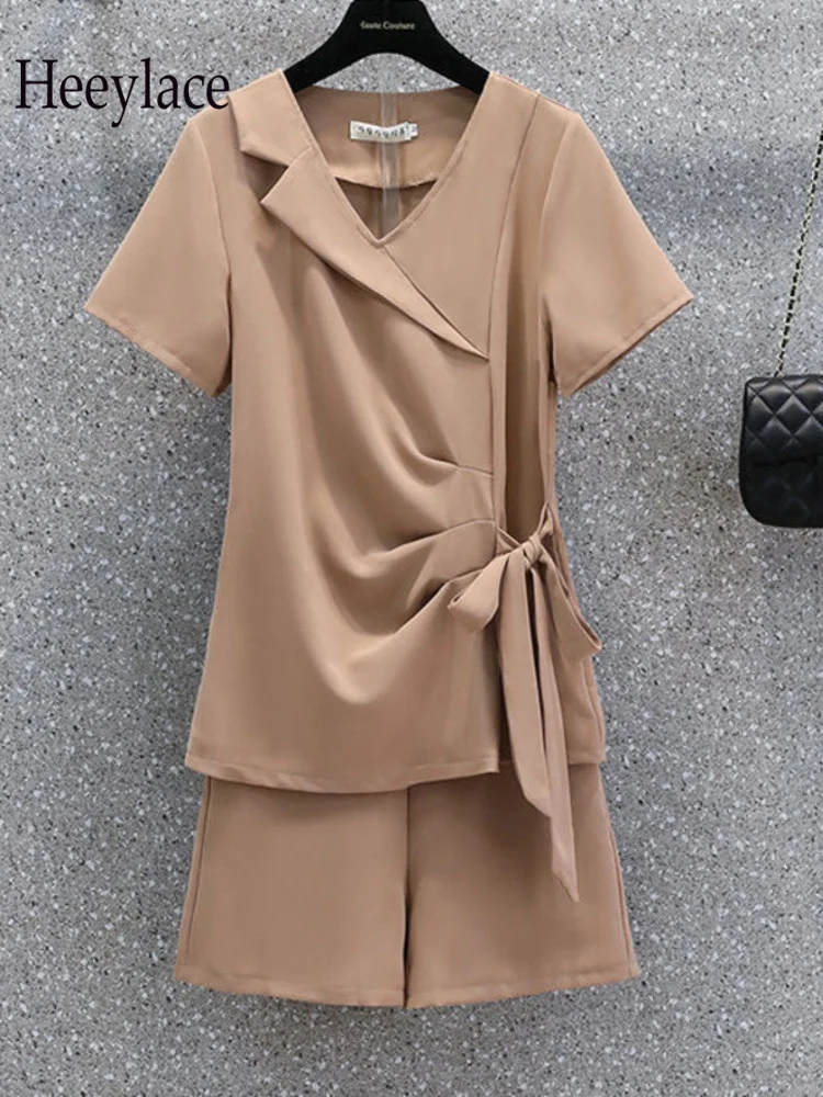 Summer 2 Piece Sets Womens Outfit For Women Short Sleeve Draped Irregular Collar Tops And Shorts Two Piece Set Women Clothing
Summer 2 Piece Sets Womens Outfit For Women Short Sleeve Draped Irregular Collar Tops And Shorts Two Piece Set Women Clothing