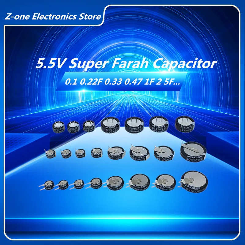 

2pcs 5.5V Super Capacitor 0.1F 0.22F 0.33F 0.47F 0.68 1F 1.5F 4.0F Super Farad Capacitor H-Type V-Type C-Type Button Capacitance
