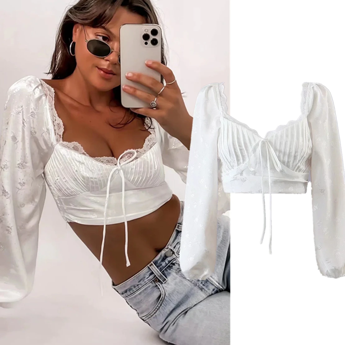 Увядшая Мода 2022 Instagram блогеры High Street сатин кружево Сращивание квадратный воротник жаккардовая волнистая Сексуальная рубашка короткая блуз...
Увядшая Мода 2022 Instagram блогеры High Street сатин кружево Сращивание квадратный воротник жаккардовая волнистая Сексуальная рубашка короткая блуз...