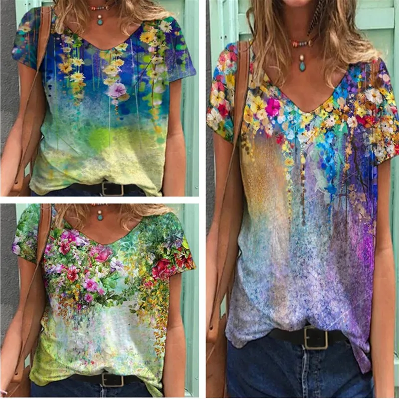 Women T-Shirts Short Sleeve Summer Tops Oversized Casual Loose Tee Flower Print Female Fashion T-Shirts Plus Size 5XL V-Neck Top
Women T-Shirts Short Sleeve Summer Tops Oversized Casual Loose Tee Flower Print Female Fashion T-Shirts Plus Size 5XL V-Neck Top