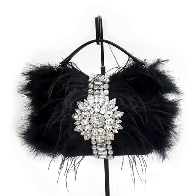 Luxury Real Ostrich Feathers Handbag Evening Bags Women's Pouch Purse Luxury Diamond Women Bags Evening Party Clutch Bag
Luxury Real Ostrich Feathers Handbag Evening Bags Women's Pouch Purse Luxury Diamond Women Bags Evening Party Clutch Bag