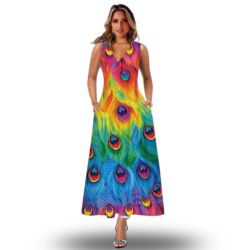 Peacock Feather 3D Printed Dress Boho Floral Casual Dress Woman Sexy Sleeveless Loose Pockets A-Line Maxi Dress Vestidos
Peacock Feather 3D Printed Dress Boho Floral Casual Dress Woman Sexy Sleeveless Loose Pockets A-Line Maxi Dress Vestidos