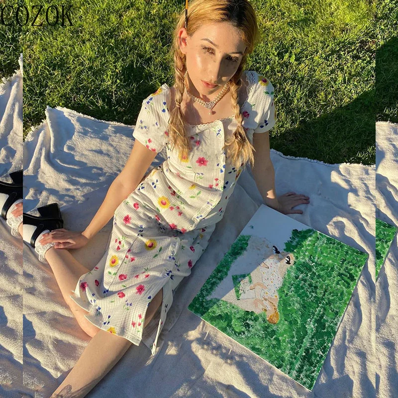 COZOK Retro White Square-Cut Collar Slim High Waist Dress Women's Summer European and Floral Skirt White Dress Sexy Dress 
COZOK Retro White Square-Cut Collar Slim High Waist Dress Women's Summer European and Floral Skirt White Dress Sexy Dress