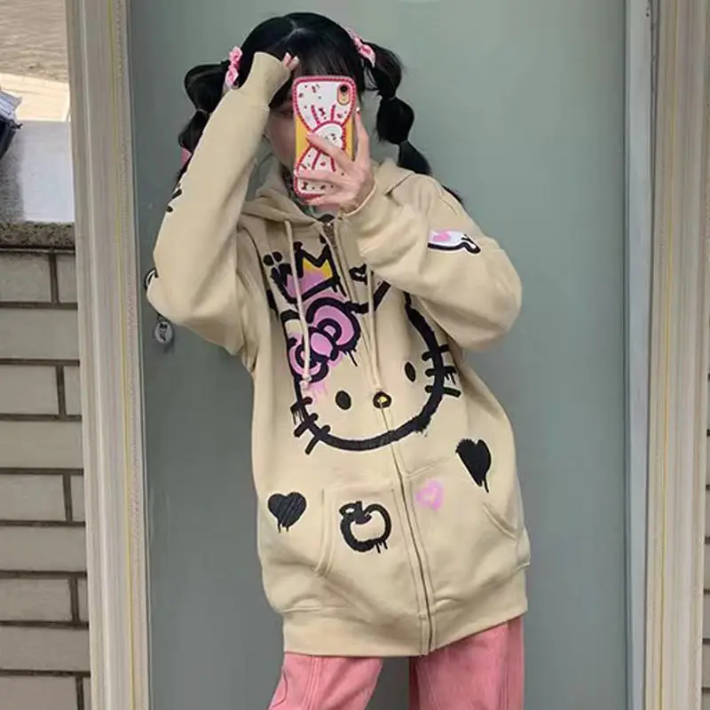 Kawaii Sanriod аниме хобби Китти Печатный свободный свитер с капюшоном женский весенний и осенний тонкий жакет Повседневный Универсальный
Kawaii Sanriod аниме хобби Китти Печатный свободный свитер с капюшоном женский весенний и осенний тонкий жакет Повседневный Универсальный