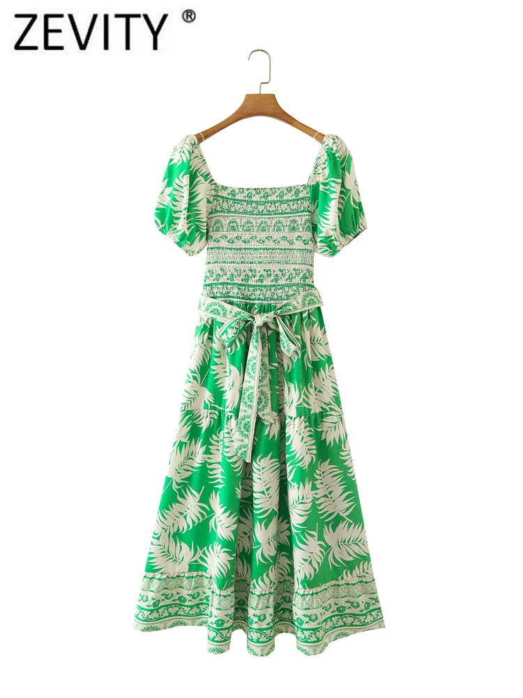ZEVITY Women Vintage Square Collar Puff Sleeve Patchwork Leaves Print Green Midi Dress Female Chic Summer Sashes Vestidos DS841
ZEVITY Women Vintage Square Collar Puff Sleeve Patchwork Leaves Print Green Midi Dress Female Chic Summer Sashes Vestidos DS841