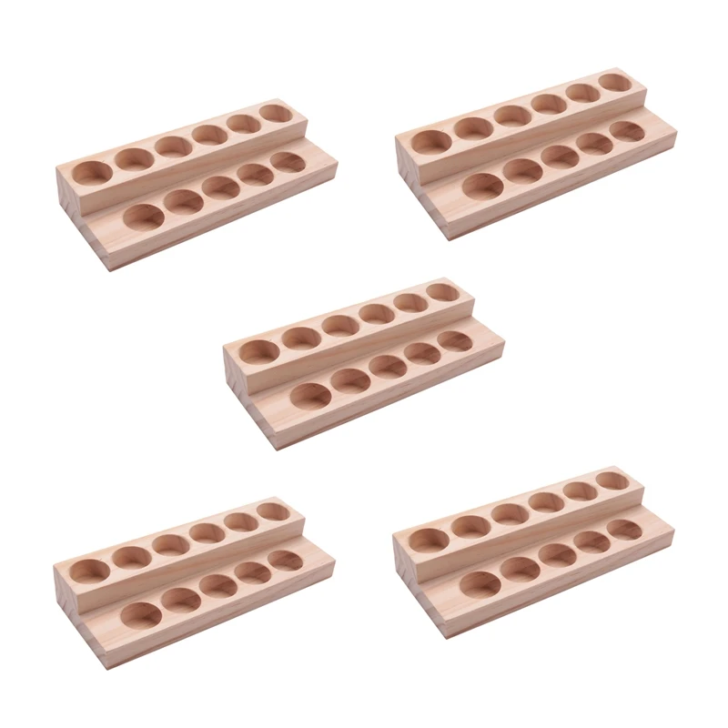 

BEAU-5X 11 Holes Wooden Essential Oil Tray Handmade Natural Wood Display Rack Demonstration Station For 5-15Ml Bottles