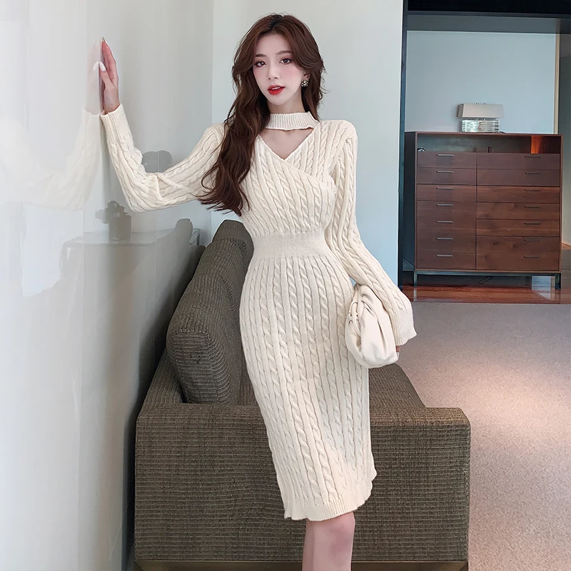 O-Neck Long Sleeve Bodycon Dress Split Hem Ladies Autumn Winter Twist Knitted Sweater Dress Streetwear
O-Neck Long Sleeve Bodycon Dress Split Hem Ladies Autumn Winter Twist Knitted Sweater Dress Streetwear
