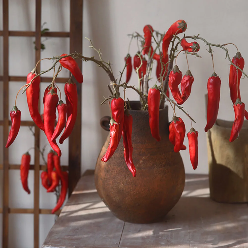Fake Riped Red Chilli Branch with Leaves Red Artificial Flowers for Home Garden Decoration Flores Artificial Foods Vegetables
Fake Riped Red Chilli Branch with Leaves Red Artificial Flowers for Home Garden Decoration Flores Artificial Foods Vegetables