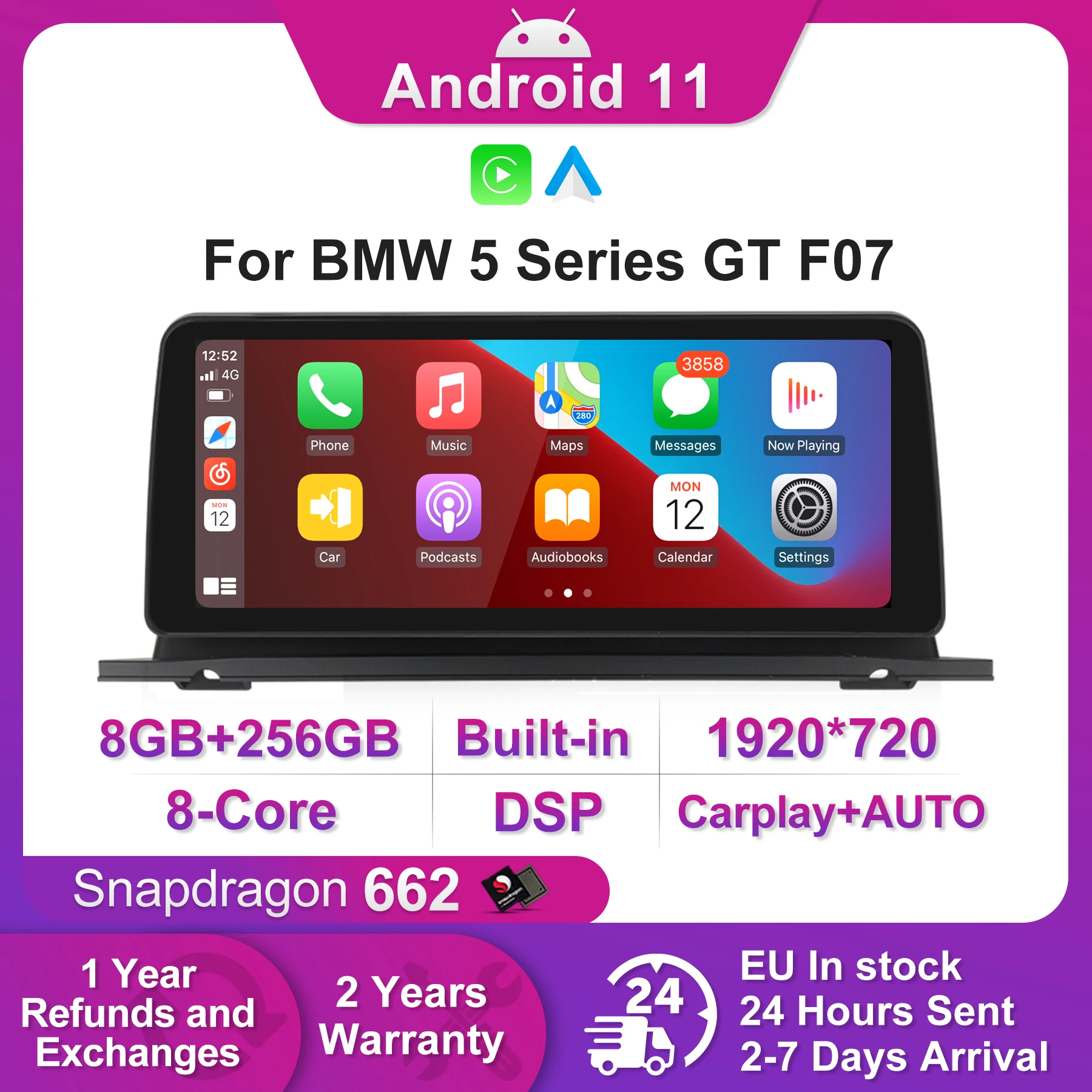 Автомобильный мультимедийный плеер, 8 ядер, 8 + 256 ГГц, Android 11, для BMW 5 серии GT F07 2009-2016, радио, стерео IPS 1920*720P 4G Lte DSP
Автомобильный мультимедийный плеер, 8 ядер, 8 + 256 ГГц, Android 11, для BMW 5 серии GT F07 2009-2016, радио, стерео IPS 1920*720P 4G Lte DSP
