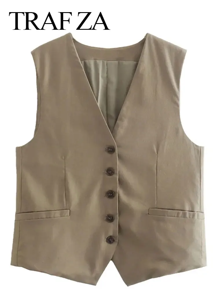 TRAF ZA 2022 Fashion Solid Color Brown Sleeveless Vest Single-breasted Casual Loose Commuter Temperament All-match Coat Women
TRAF ZA 2022 Fashion Solid Color Brown Sleeveless Vest Single-breasted Casual Loose Commuter Temperament All-match Coat Women