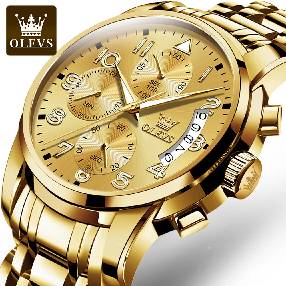 

OLEVS Top Brands Multi-Functional New Wristwatches For Man Chronograph Stainless Steel Strap 30M Waterproof Business Men Watch