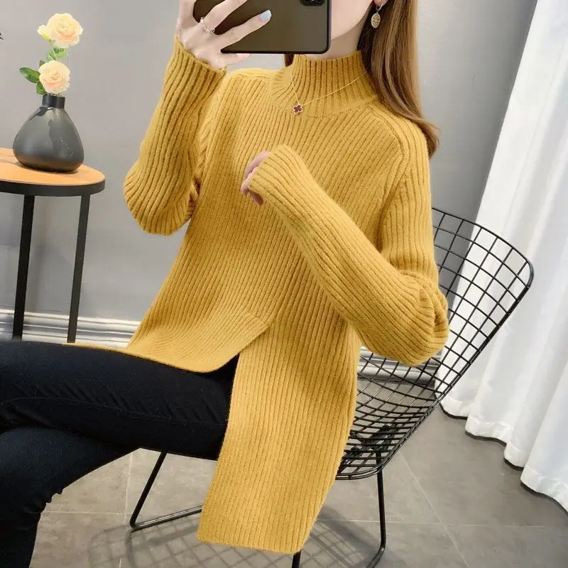 Women Half Turtleneck Split Hem Knit Sweater Pullover Casual Long Sleeve Spring Autumn Ladies Knitwear Bottoming Sweater Jumpers
Women Half Turtleneck Split Hem Knit Sweater Pullover Casual Long Sleeve Spring Autumn Ladies Knitwear Bottoming Sweater Jumpers